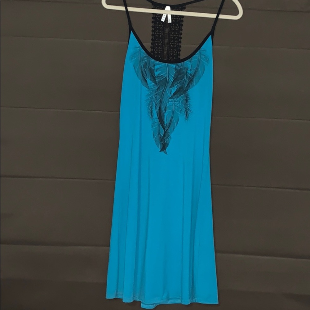 Teal blue dress with feather design, medium